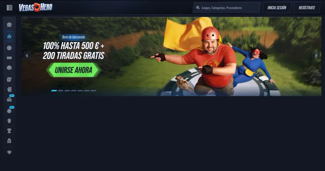 Lobby del casino Vegas Hero: tragamonedas en la portada